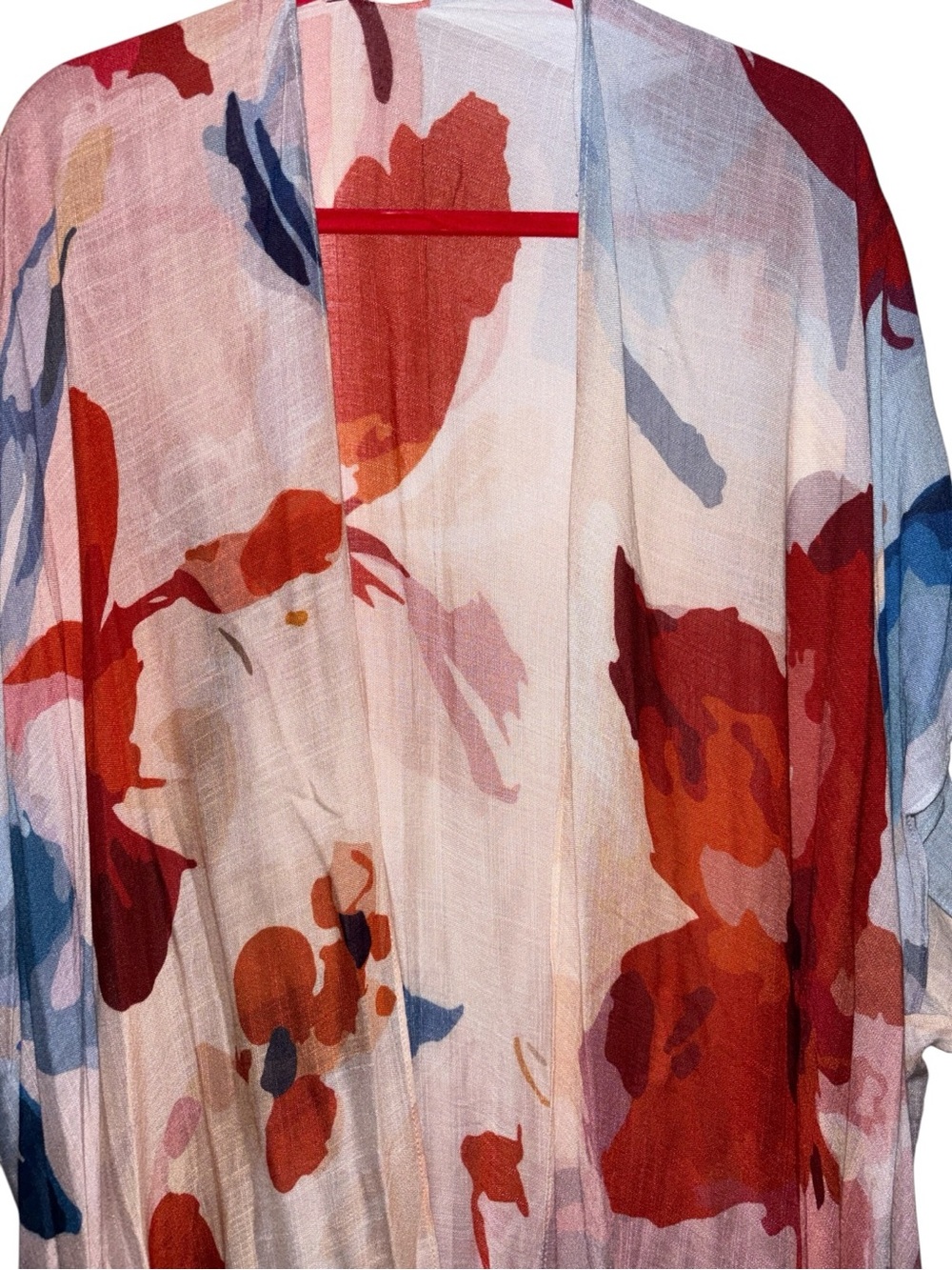 Floral Watercolor Kimono Cover-Up in Rust & Blue, NWT - Picture 3 of 10